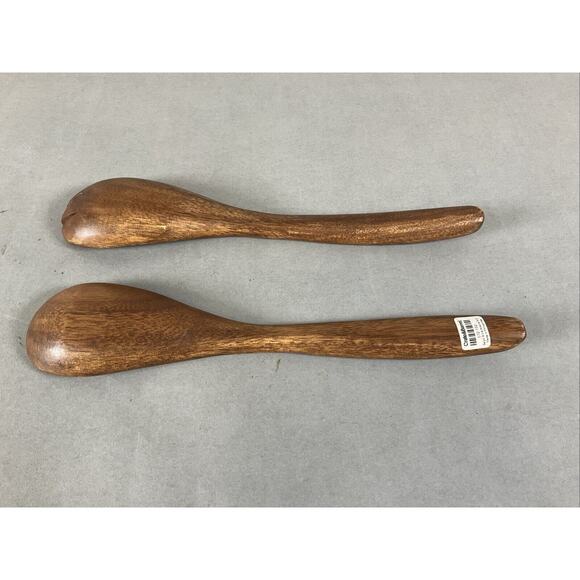 Crate & Barrel Mid Tone Wood Serving Salad Set Fork Spoon - Picture 2 of 6